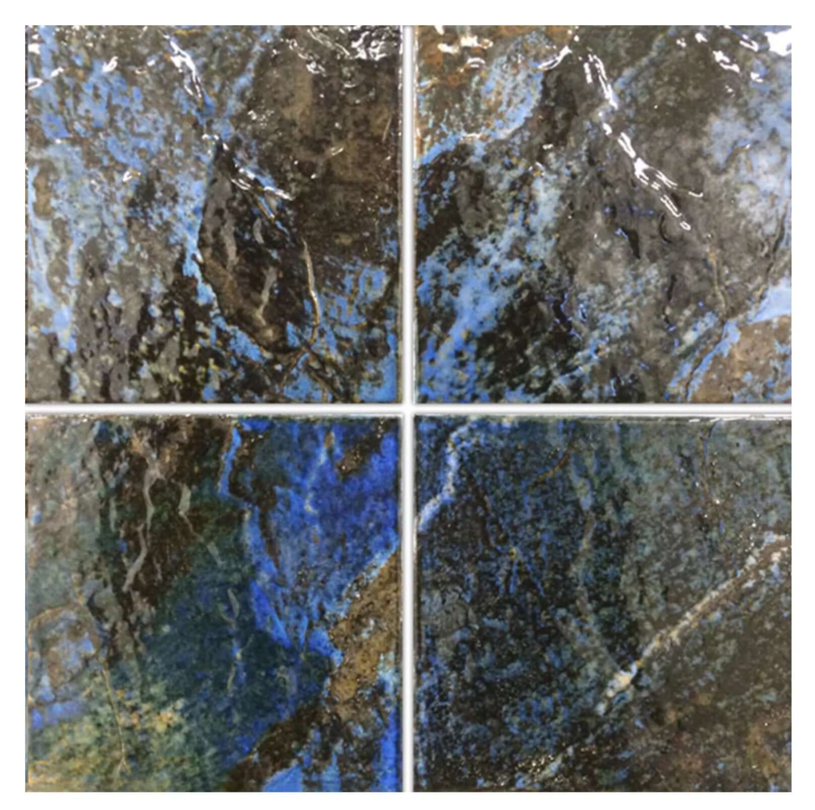 Fujiwa Yomba Series 6"x6" Sapphire porcelain pool tile with deep blue and green hues, ideal for a stunning poolscape.