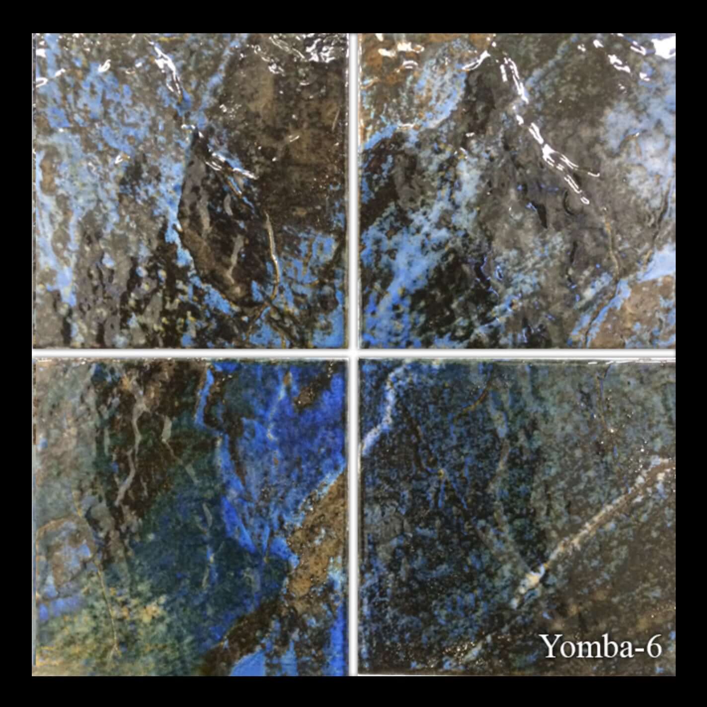 6x6 Fujiwa Yomba Series Porcelain Tile in Sapphire, showcasing a rich blue and black design ideal for elegant poolscapes.