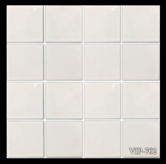 Fujiwa Tile VIP 3x3 Series in white, pool-rated mosaic tile, ideal for clean, classic designs and aquatic applications.
