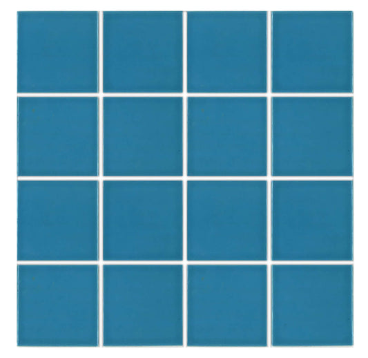 Fujiwa Tile VIP 3x3 Series Sky Blue mosaic tiles, ideal for pool designs and aquatic applications.