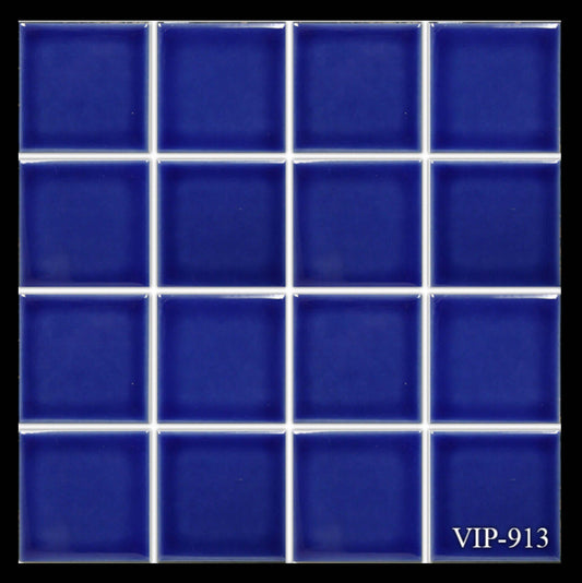 Fujiwa Tile VIP 3x3 Electric Blue Mosaic for pool design, showcasing vibrant blue tiles in a square format.