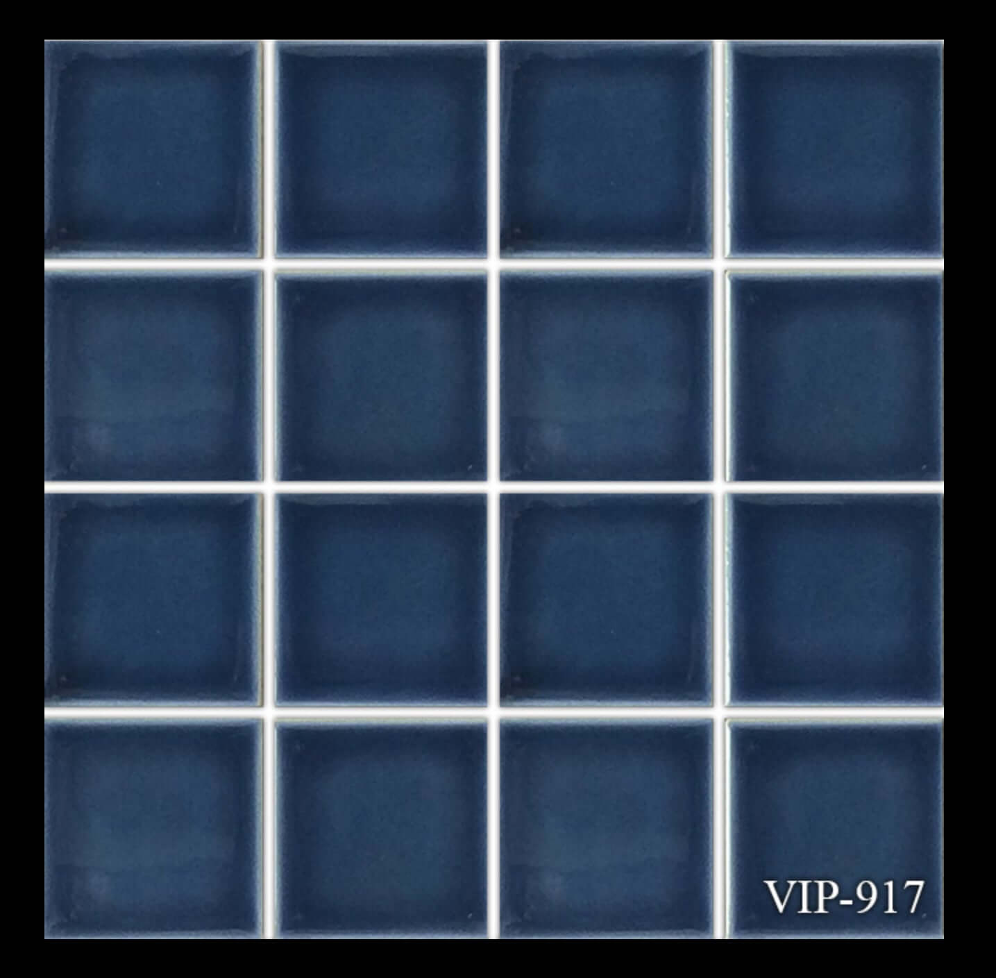 Fujiwa Tile VIP 3x3 Navy Blue Mosaic for pools, featuring a stylish square design and pool-rated durability.
