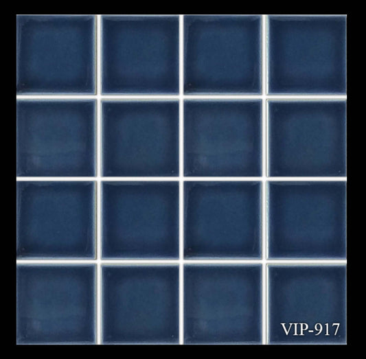 Fujiwa Tile VIP 3x3 Navy Blue Mosaic for pools, featuring a stylish square design and pool-rated durability.