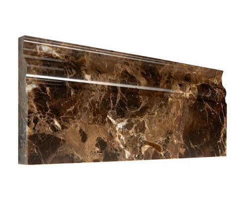 Iberian Emperador Dark 4 3/4x12 inch baseboard skirting molding with rich brown tones and light veining.