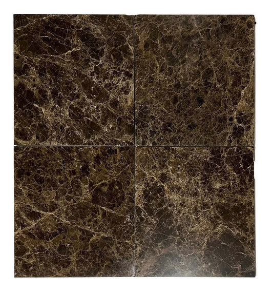 12x12 Iberian Emperador Dark Marble Floor & Wall Tile with rich brown tones and elegant veining.