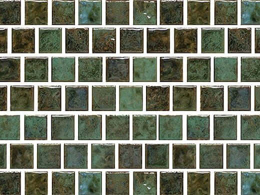 Fujiwa Tile Joya Series 1x1 Verde pool rated tiles, showcasing a vibrant green mosaic perfect for aquatic designs.