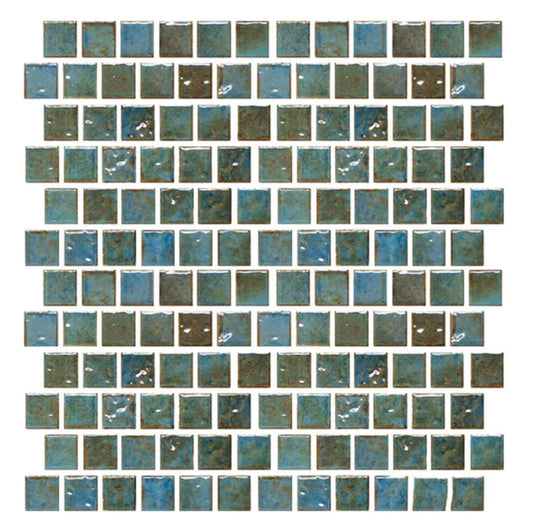 Fujiwa Tile Joya Series 1x1 Albi Blue pool-rated tiles in vibrant blue hues, ideal for dynamic pool designs.