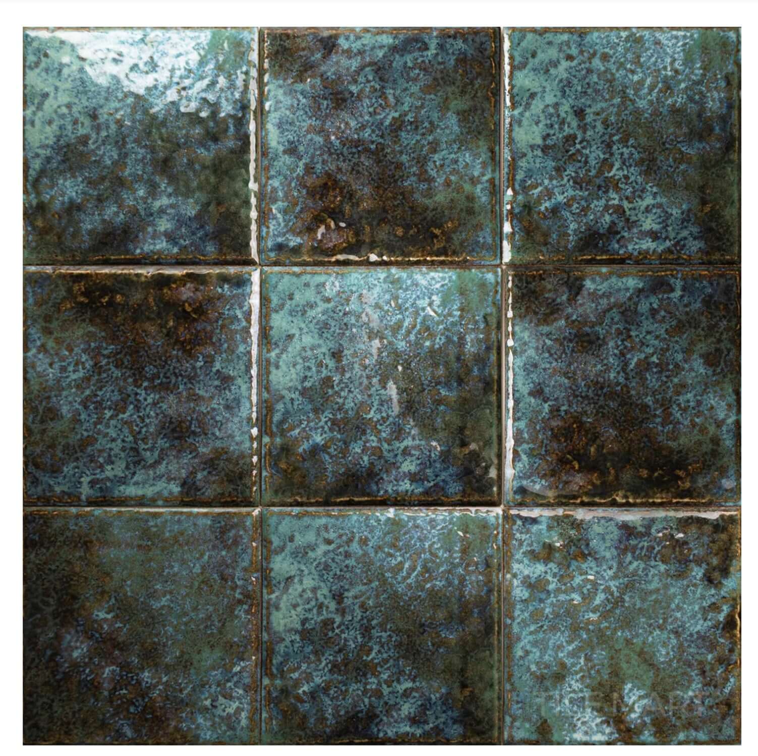 Fujiwa Joya Verde 6x6 semi-gloss porcelain tiles with rich green hues, ideal for pool areas.