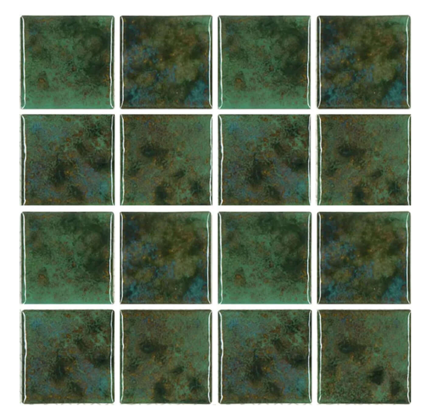 Fujiwa 3x3 Joya Verde semi glossy porcelain pool-rated tiles in vibrant green for a stunning poolscape.