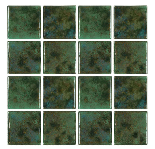 Fujiwa 3x3 Joya Verde semi glossy porcelain pool-rated tiles in vibrant green for a stunning poolscape.