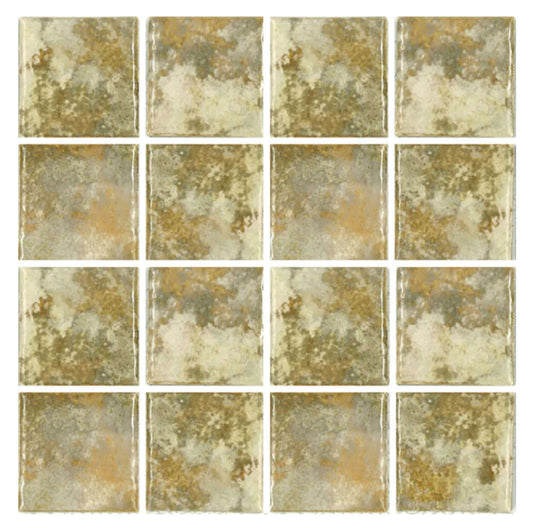 Fujiwa 3x3 Joya Gold semi-glossy porcelain pool-rated tiles, showcasing a luxurious, radiant surface.