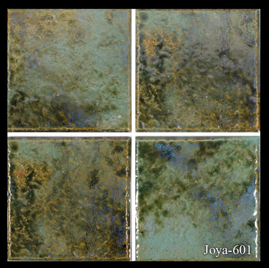 Joya Verde 6x6 semi gloss porcelain tiles showcasing a rich green color, ideal for pool areas.