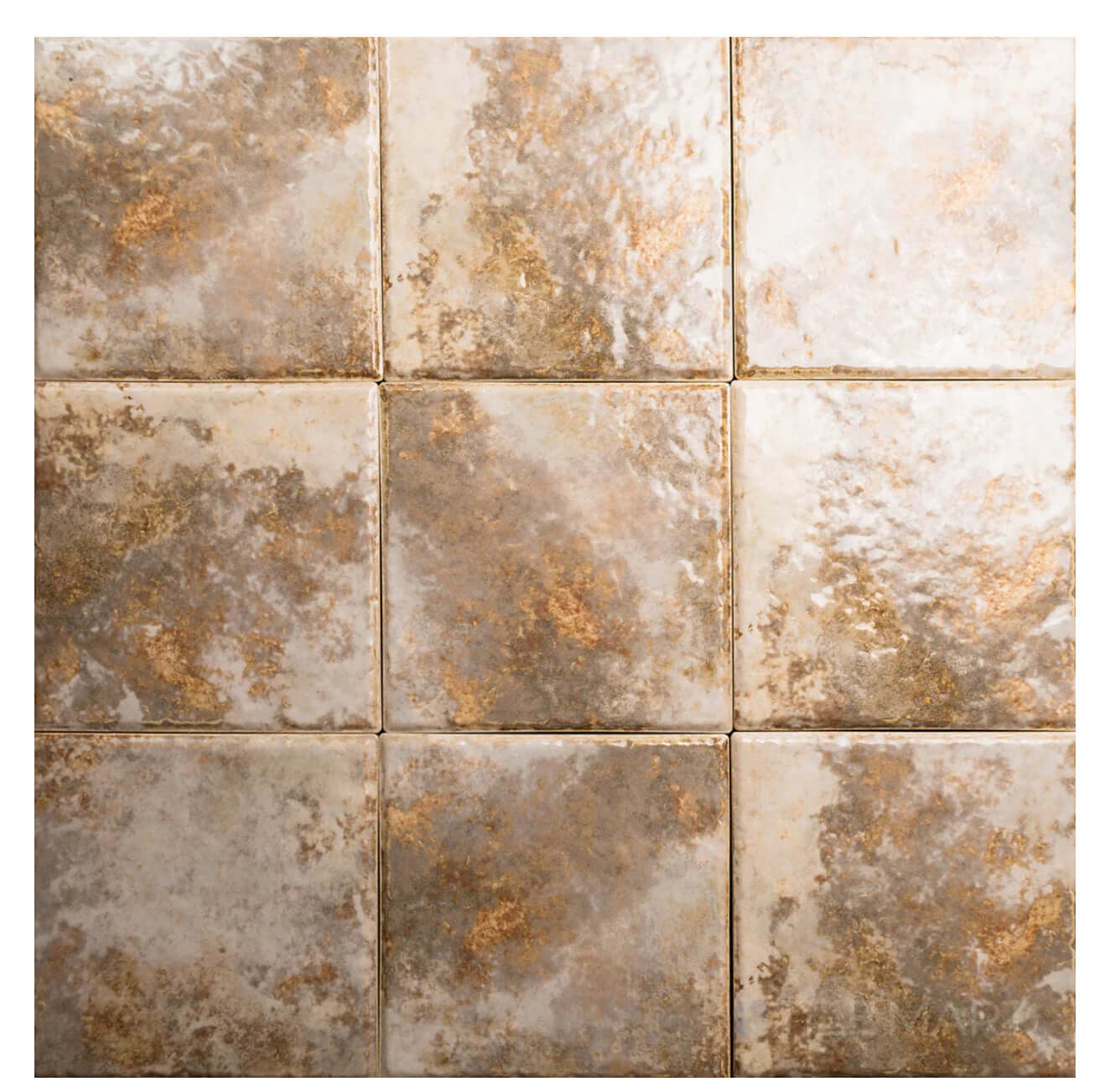 Fujiwa Joya Gold 6x6 semi-gloss porcelain pool rated tiles in elegant gold and beige hues.