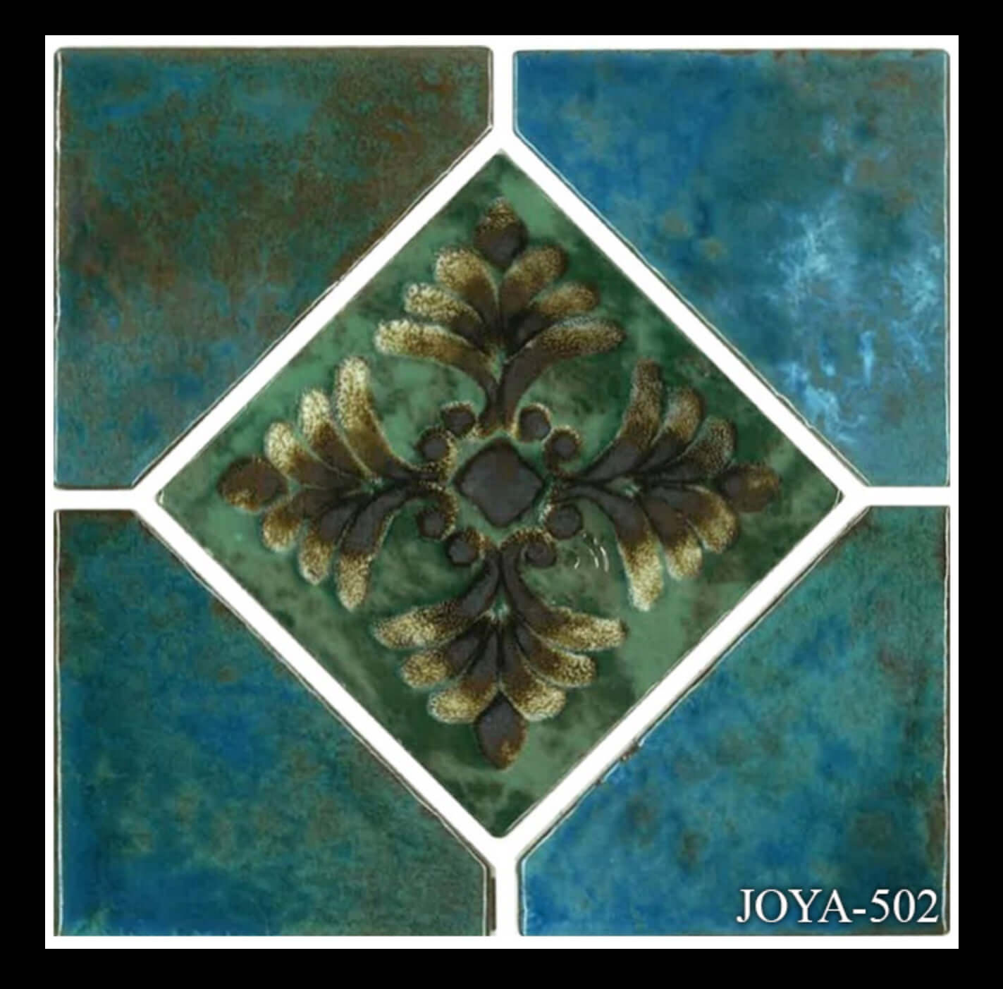 Fujiwa Joya 6" Deco Series tile featuring green and brown decorative pattern, ideal for pool accents.