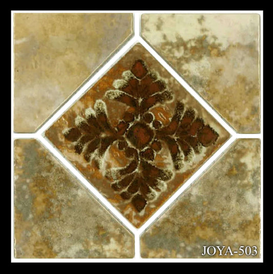 Joya Gold 6" Deco Series semi-glossy porcelain tile featuring a decorative diamond pattern for stylish pool accents.