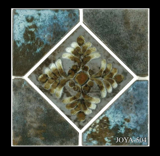 Joya Cotto 6" Deco Series decorative porcelain tile with earthy colors and intricate floral pattern.