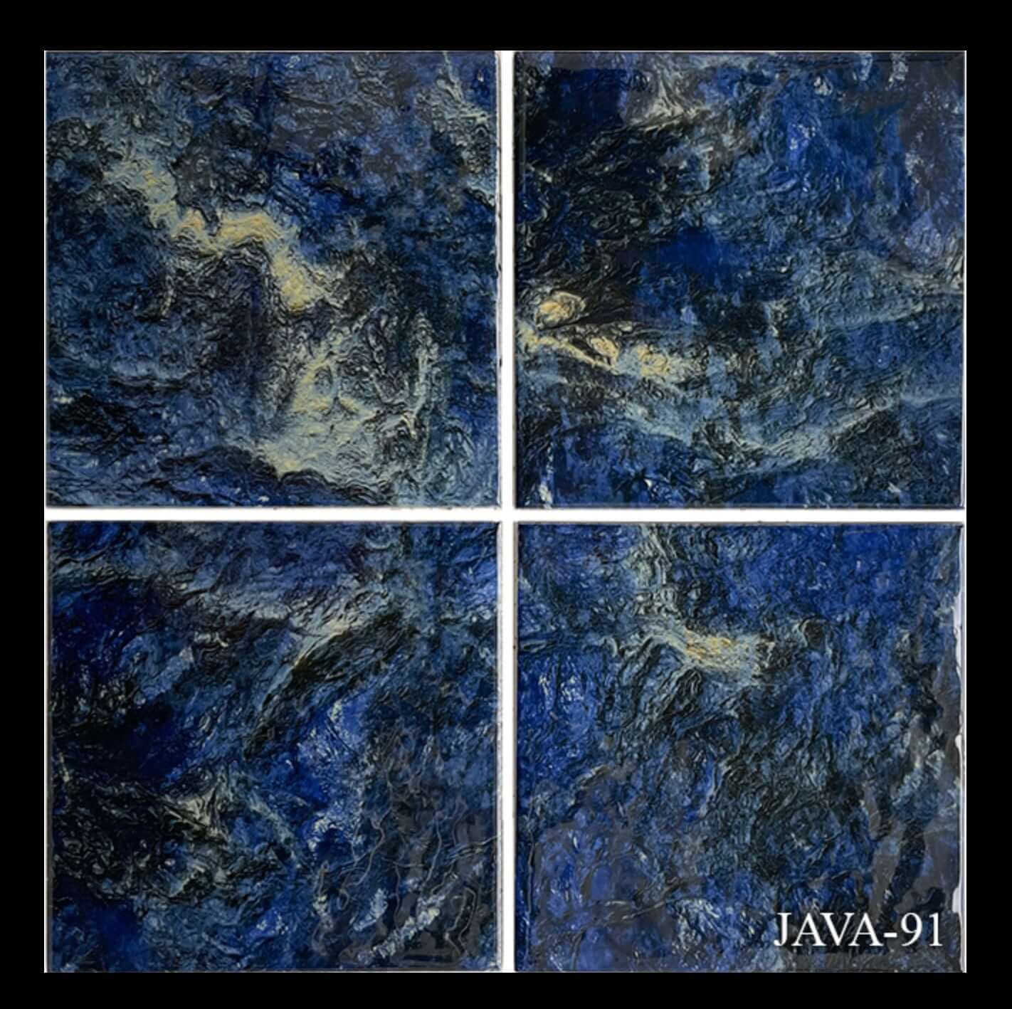 Fujiwa Java Series Forest Blue tile in a 4-square layout, showcasing rich textures and deep blue hues for poolside elegance.