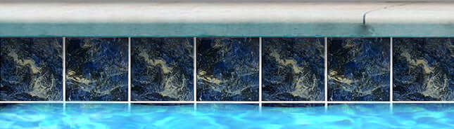 Forest Blue porcelain pool tiles featured along a swimming pool edge, enhancing aquatic ambiance and tranquility.
