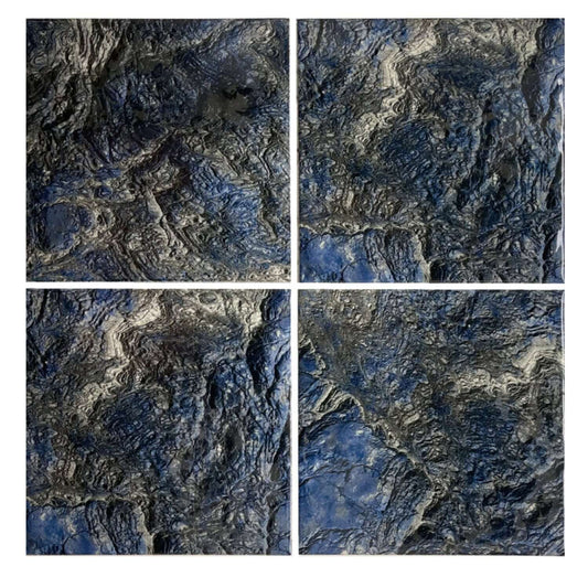 Close-up of Fujiwa Java Series Oregon Blue porcelain pool tiles showcasing a rich blue and textured surface.