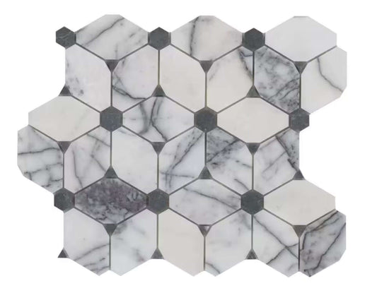 Calacatta Violet Lilac Cecily Pattern Mosaic Tile in polished finish, perfect for elegant interior designs.