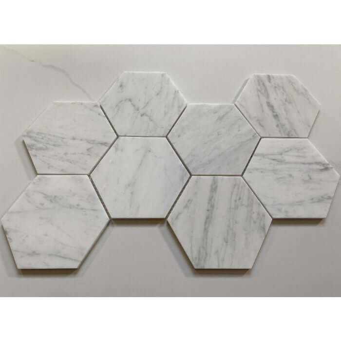Carrara White Marble 5" Large Hexagon Mosaic Tile
