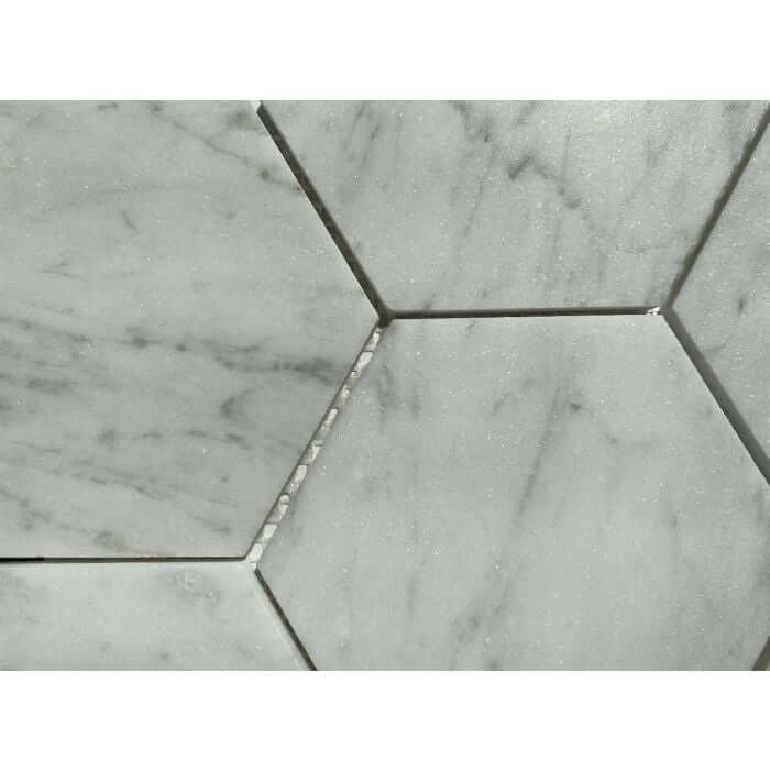 Carrara White Marble 5" Large Hexagon Mosaic Tile