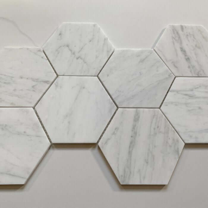 Carrara White Marble 5" Large Hexagon Mosaic Tile