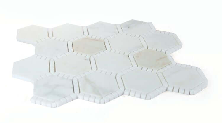 3" Defined Edge Tuscan Calacatta Hexagon Deco Mosaic Tile for elegant interior designs