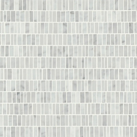 Carrara white honed trapezoid marble mosaic tile pattern showcasing premium craftsmanship and elegant design.