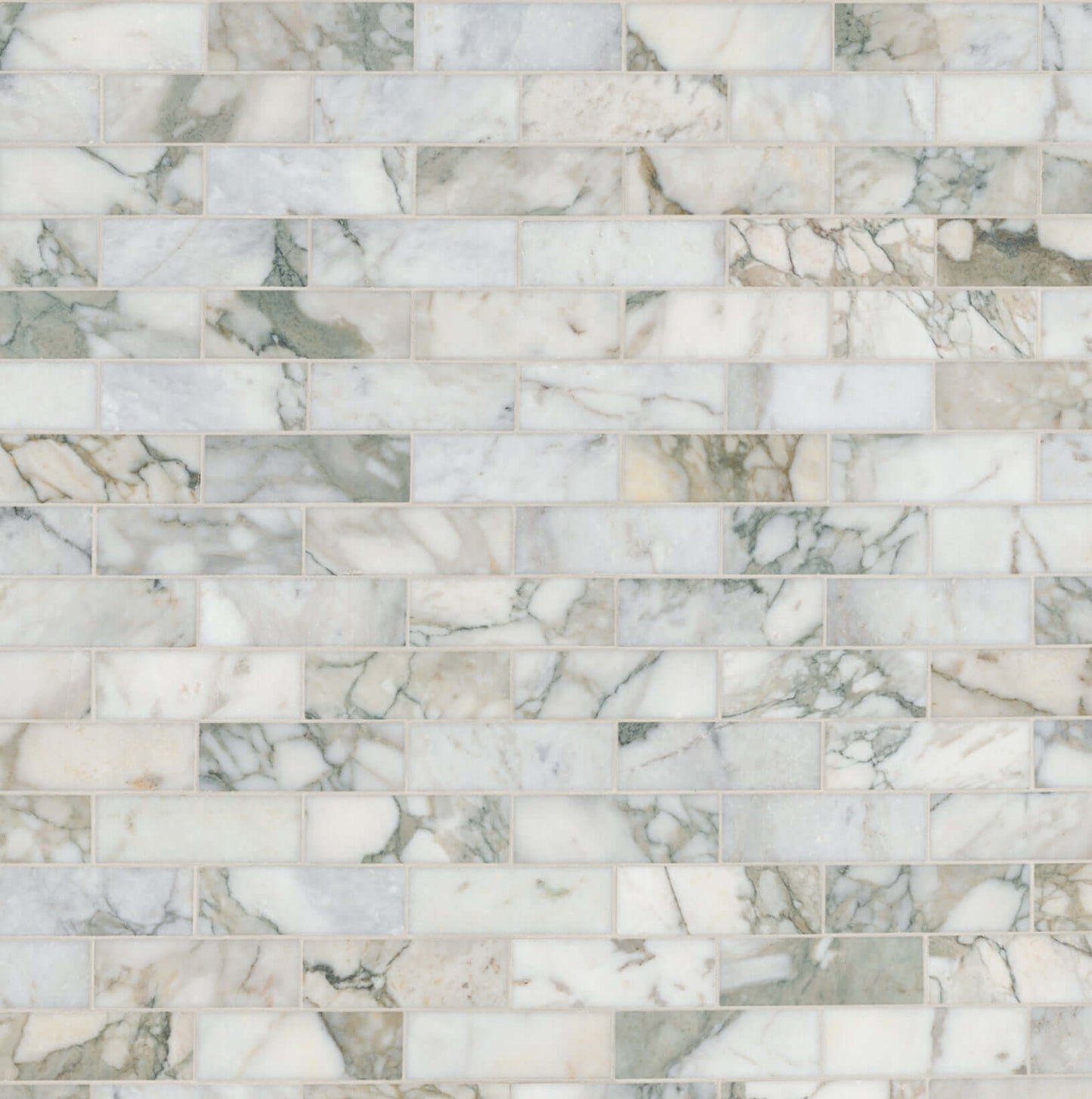 2x6 Calacatta Green Marble Honed Mosaic Tile showcasing unique green hues and intricate patterns for elegant interiors.