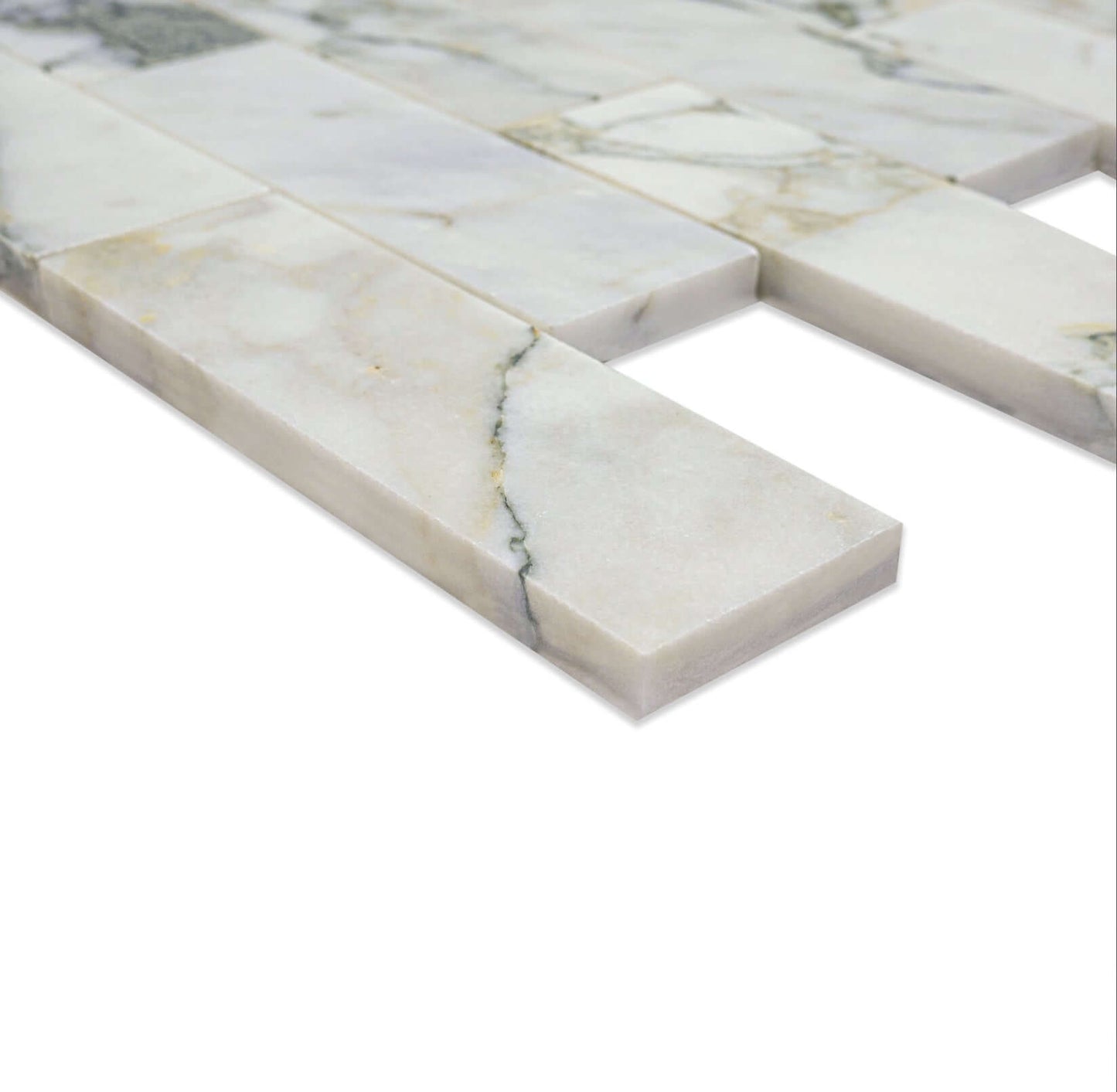 2x6 Calacatta Green Marble Honed Mosaic Tile with striking green veining and smooth finish for elegant interiors