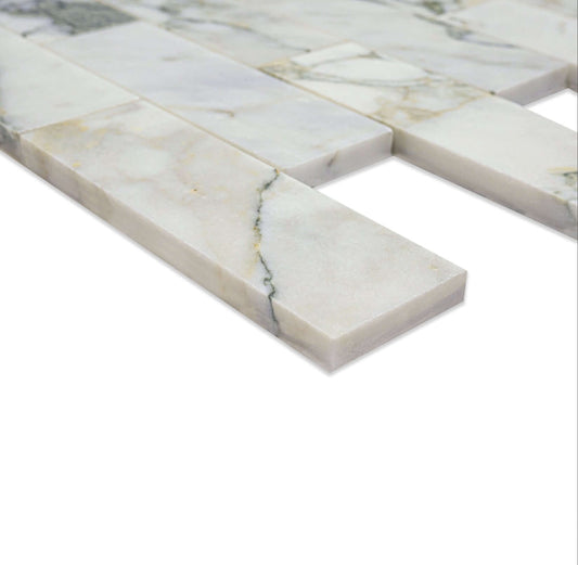 2x6 Calacatta Green Marble Honed Mosaic Tile with striking green veining and smooth finish for elegant interiors