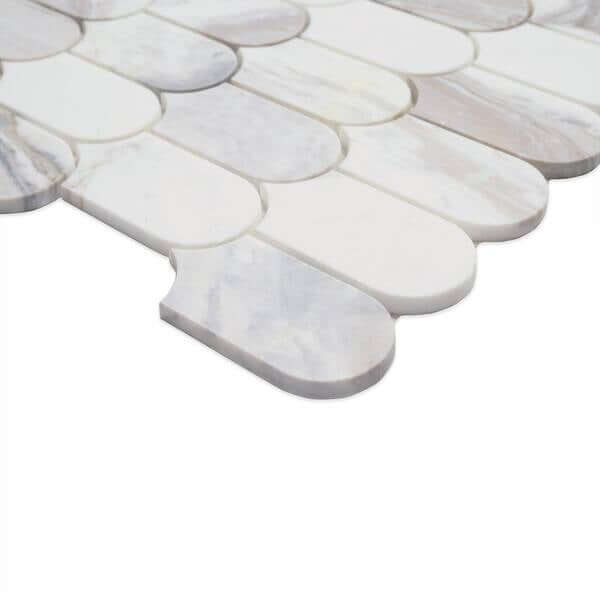Edessa Scallop White 12" x 13" Polished Marble Mosaic showcasing elegant scallop design and premium white marble.