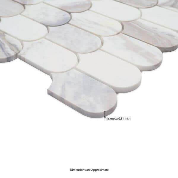 Close-up of Edessa Scallop White 12" x 13" Polished Marble Mosaic showcasing scallop design and premium material.