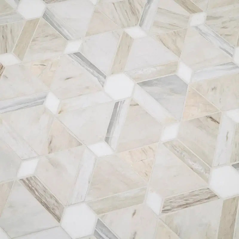 Angora Floralis 11" X 12" polished marble mosaic tile with floral pattern for luxurious floors and walls.