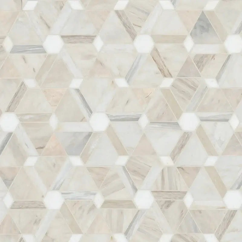 Angora Floralis 11" x 12" polished marble mosaic tile featuring a unique floral design, perfect for luxurious interiors.