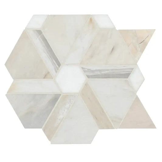 Angora Floralis polished marble mosaic tile featuring an intricate floral design for elegant floors and walls.