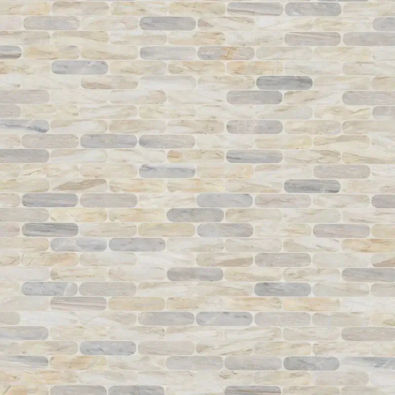 Angora Ellipse 12" X 12" polished marble mosaic tile featuring a contemporary ellipse pattern.