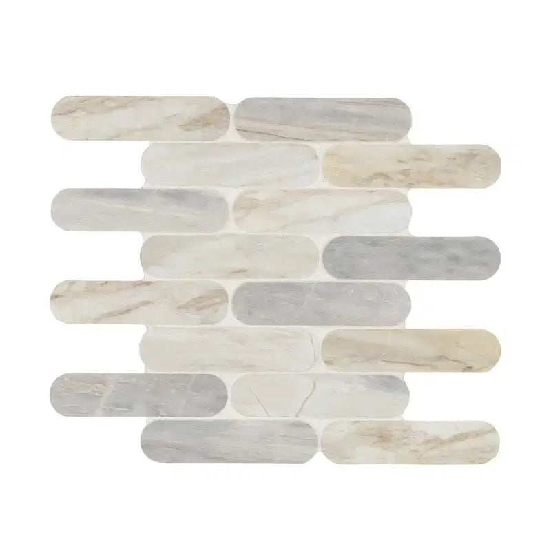 Angora Ellipse 12" X 12" polished marble mosaic tile featuring a contemporary ellipse design for elegant interiors.
