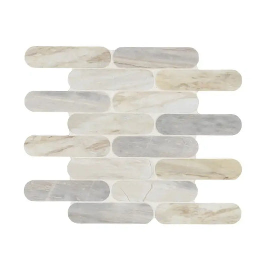 Angora Ellipse 12" X 12" polished marble mosaic tile featuring a contemporary ellipse design for elegant interiors.
