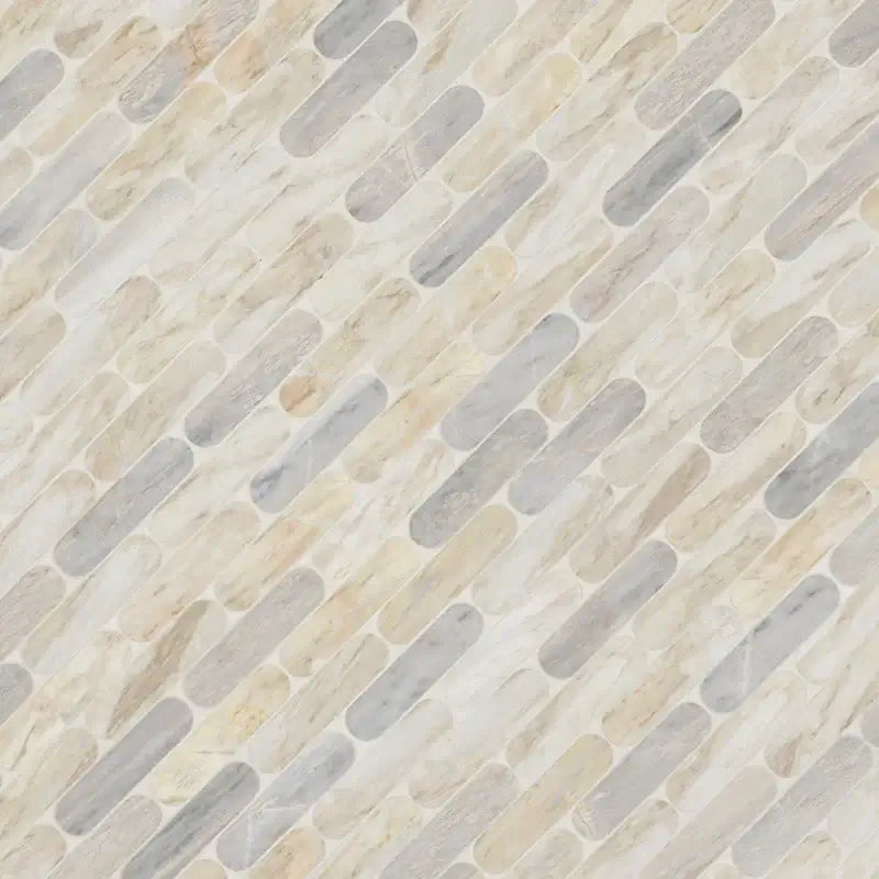 Angora Ellipse 12" X 12" polished marble mosaic tile with a contemporary ellipse design for luxurious interiors.