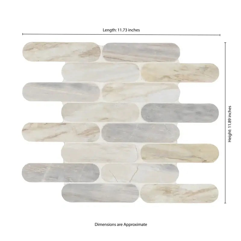 Angora Ellipse 12" X 12" Polished Marble Mosaic Tile in unique ellipse design, perfect for floors and walls.