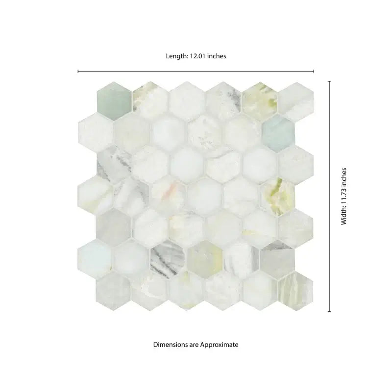 12" x 12" Cloudland hexagon polished marble mosaic tile with blue and gray veining, perfect for luxurious interiors.