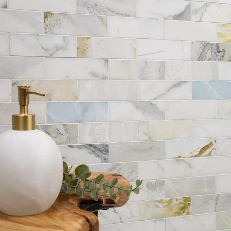 Cloudland 2x6 Polished Marble Subway Mosaic Tile wall design with elegant natural stone and minimalist decor.