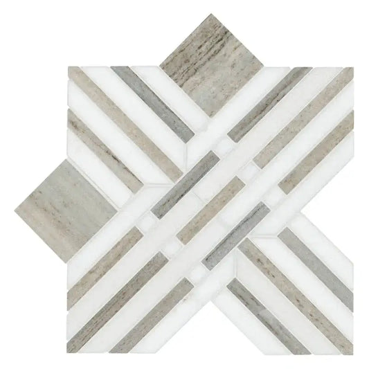 Thassos Wellington Pattern 12" X 12" Polished Marble Mosaic showcasing a unique geometric design in natural stone.