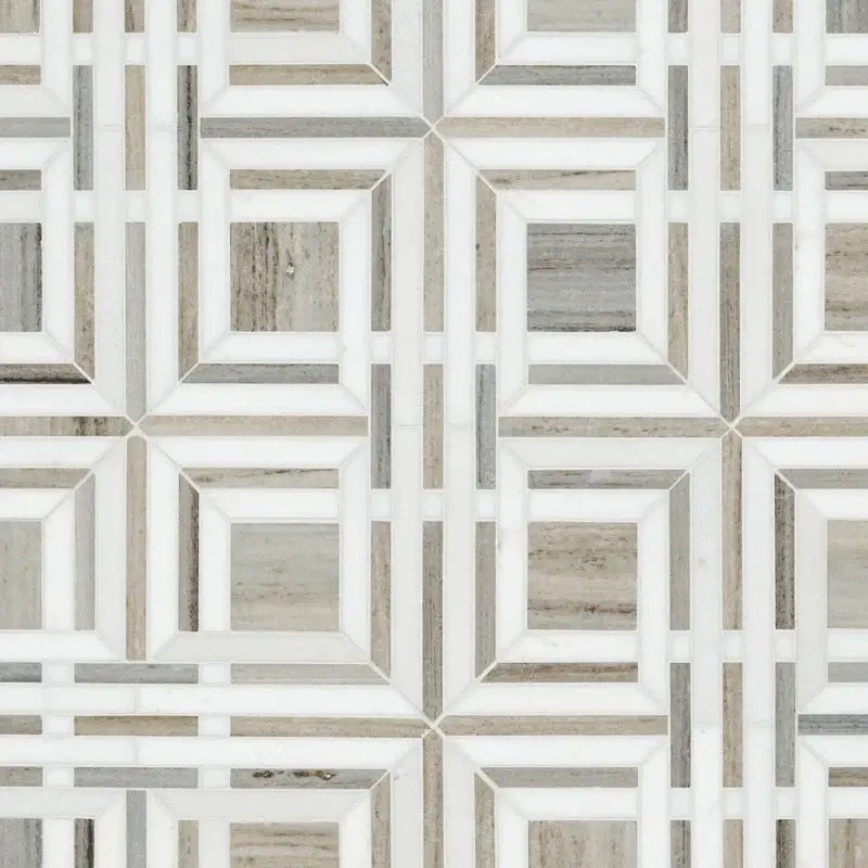 Wellington Pattern 12" X 12" Polished Marble Mosaic tile showcasing geometric design and natural stone texture.