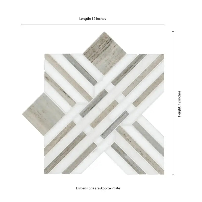 Wellington Pattern 12x12 polished marble mosaic tile showcasing intricate design and premium natural stone textures.