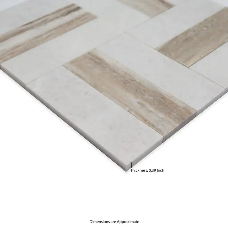 Winslow Weave 12" X 12" Polished Marble Mosaic tile showcasing distinctive pattern and natural veining.