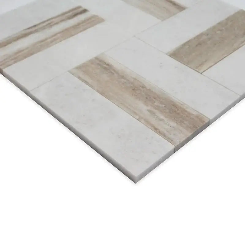 Winslow Weave 12" X 12" Polished Marble Mosaic showcasing elegant veining and natural beauty.