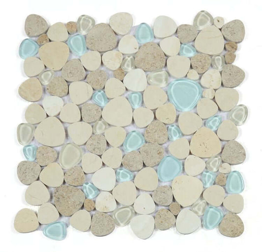 Peach Blue Roma 12x12 mosaic tile featuring a blend of warm peach and cool blue tones in a natural stone design.